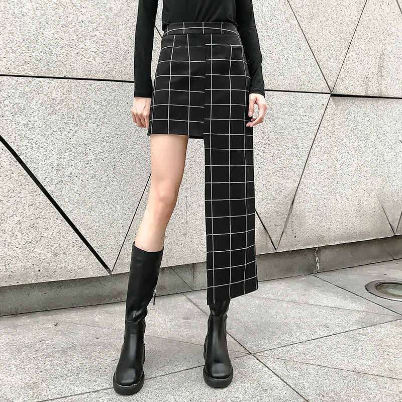 Black Plaid Half-body Skirt