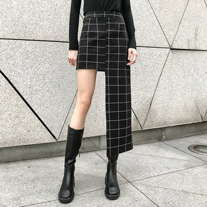 Black Plaid Half-body Skirt