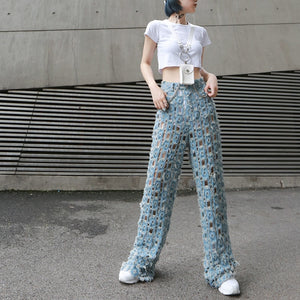 Retro Hole  Loose  Denim Pants