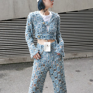 Retro Hole  Loose  Denim Pants