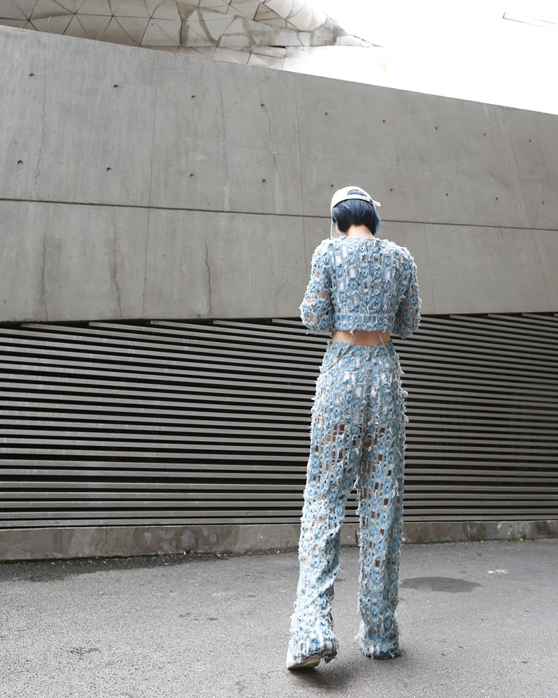 Retro Hole  Loose  Denim Pants