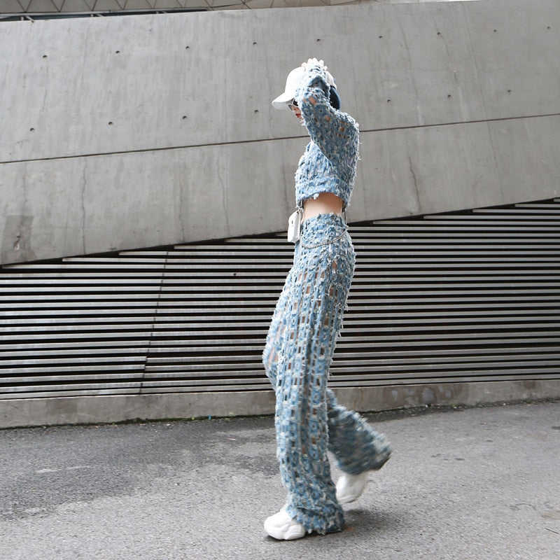 Retro Hole  Loose  Denim Pants