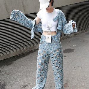 Retro Hole  Loose  Denim Pants