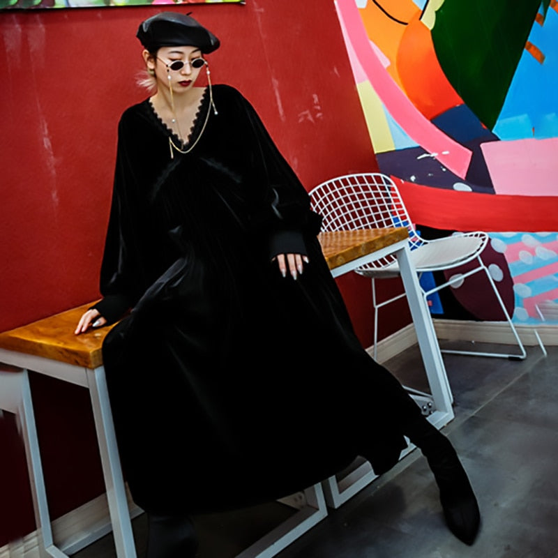 V-collar  Velvet Dress