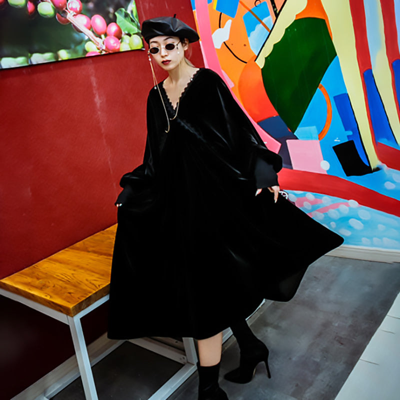 V-collar  Velvet Dress