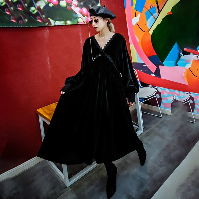 V-collar  Velvet Dress