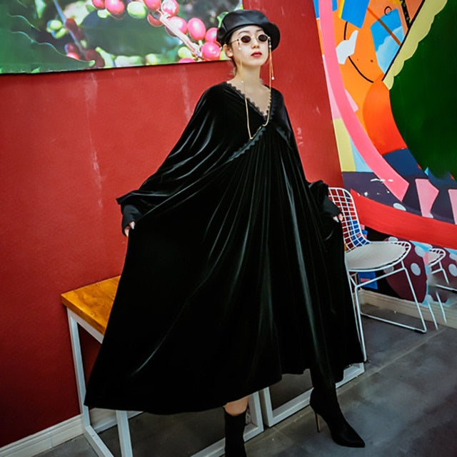 V-collar  Velvet Dress