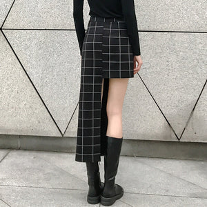 Black Plaid Half-body Skirt