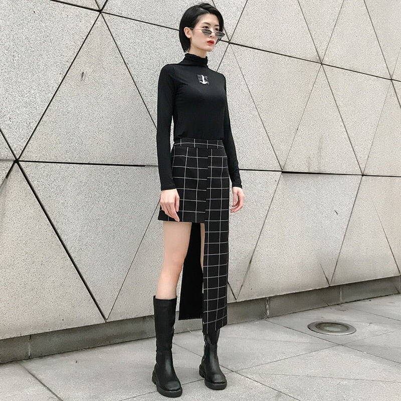 Black Plaid Half-body Skirt