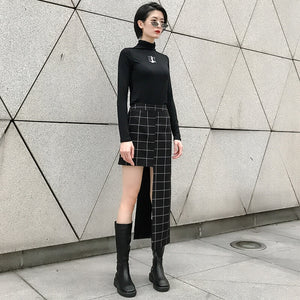 Black Plaid Half-body Skirt