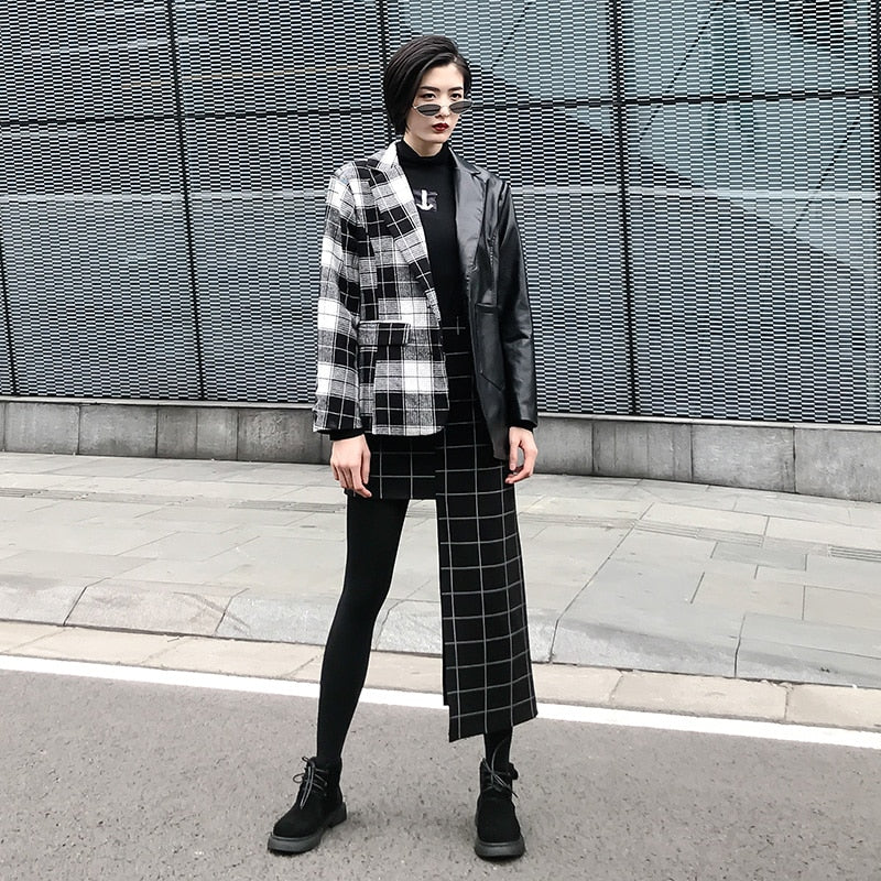 Black Plaid Half-body Skirt