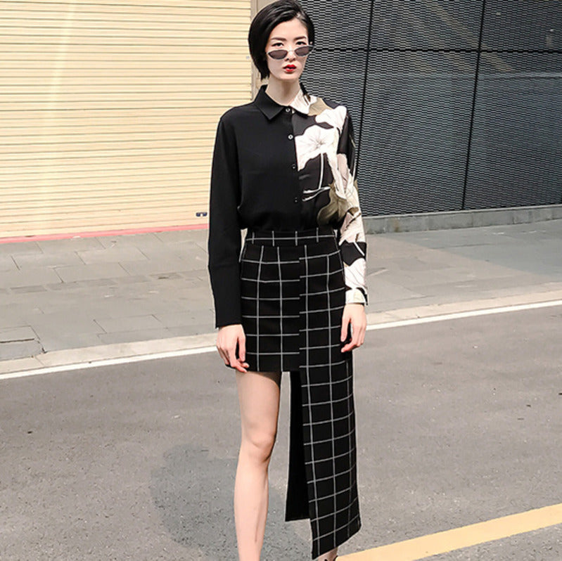 Black Plaid Half-body Skirt