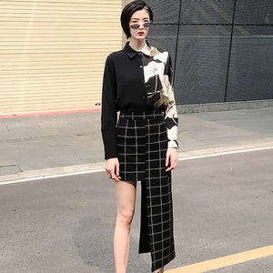 Black Plaid Half-body Skirt